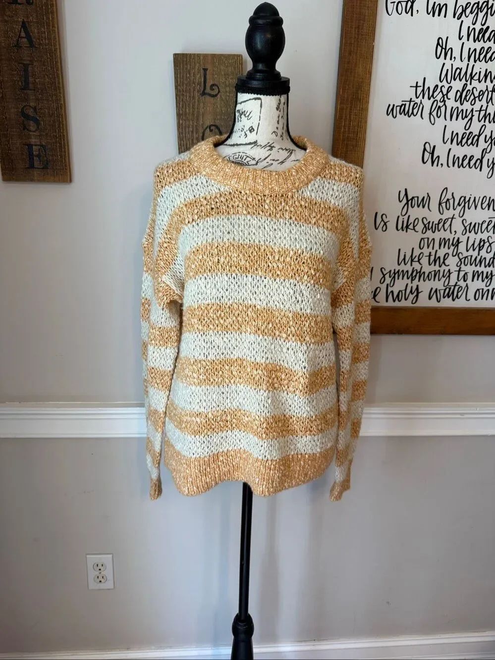 Madewell Women's Marled Striped Knit Baez Pullover Sweater Orange White Size 2XS